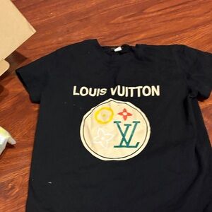 Louis Vuitton Black Kids Tee with Colorful Logo